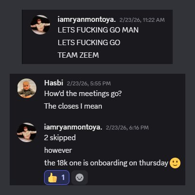 Ryan Montoya: Team Zeem, the $18K deal onboarding Thursday
